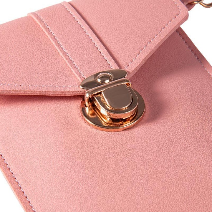 Back view of a women's crossbody phone bag, showcasing its sleek design