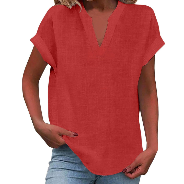 Lightweight V-neck short sleeve top for everyday wear and effortless style.