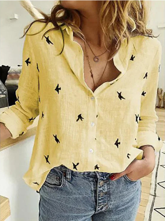 Women's vintage floral print blouse with loose fit, long sleeves. Perfect for spring casual wear & autumn style.