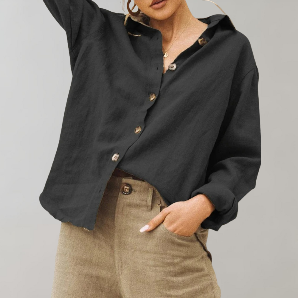 Elegant women's long sleeve blouse with classic collar. Vintage inspired, relaxed fit for everyday & workwear.