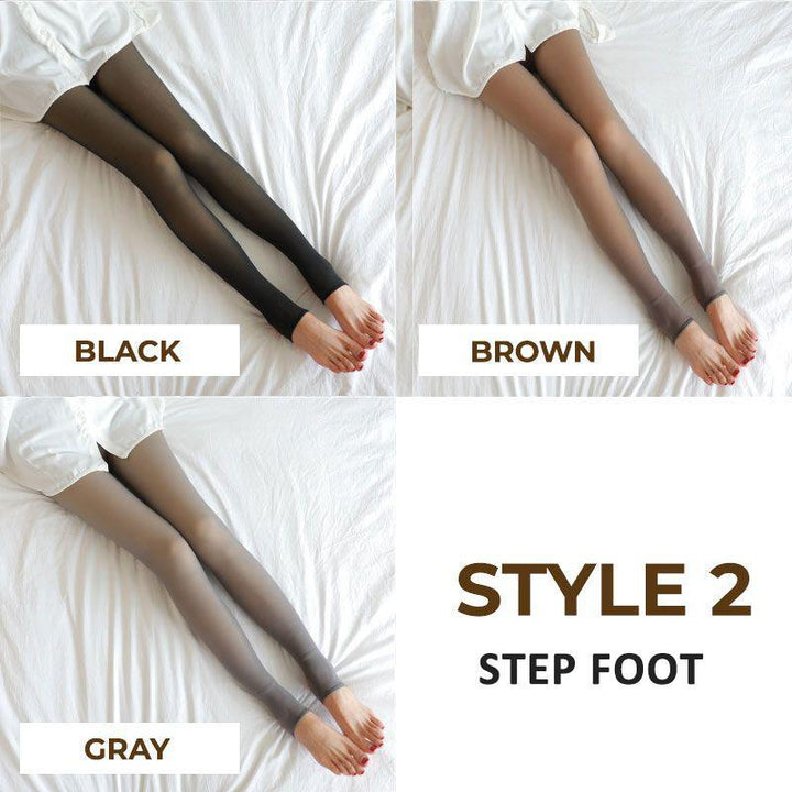 Textured detail of the translucent fabric over the soft fleece lining of these winter tights.