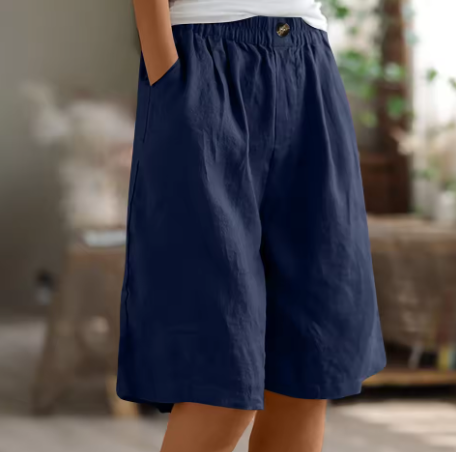 Soft, comfortable women's wide leg shorts; ideal knee-length style for warm weather.