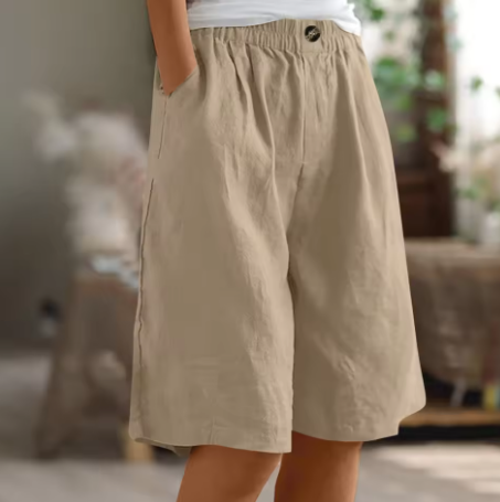 Versatile women's Bermuda shorts; wide leg design and comfortable for all-day summer wear.