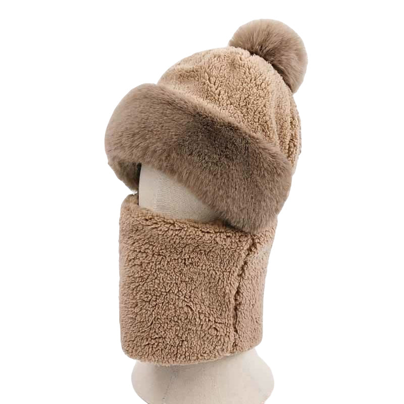 Warm women's fleece beanie & neck warmer set, windproof for outdoor activities