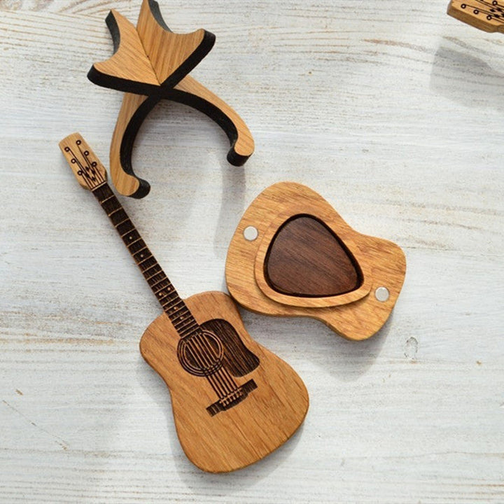 Guitar accessories: wooden pick organizer box, great for practice space.