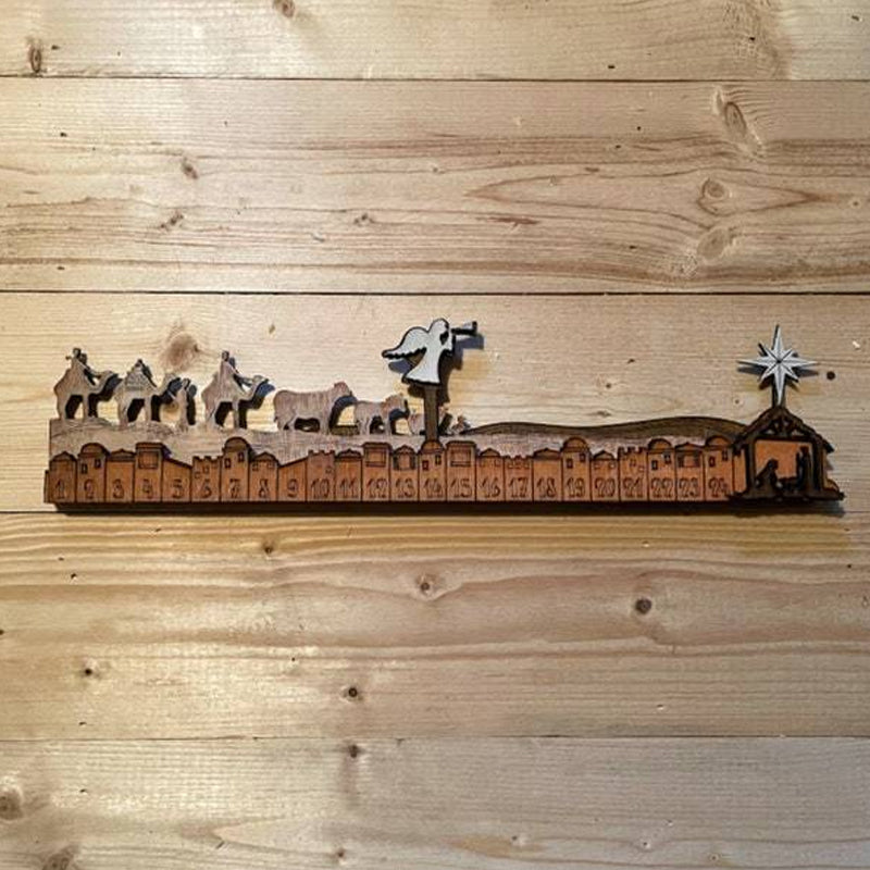Tabletop wooden Nativity Advent Calendar, ready to be filled with daily treats for Christmas countdown